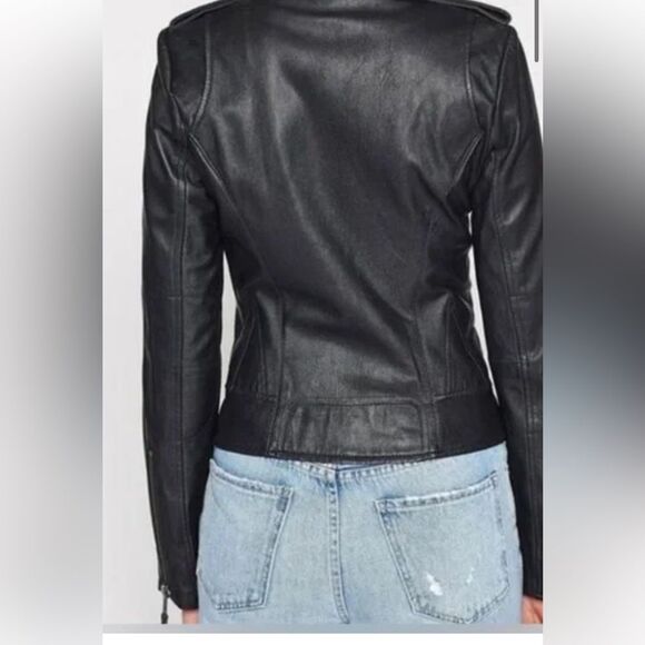 JOIE Ailey Black Lamb Skin Moto Jacket Size Small - Picture 4 of 16